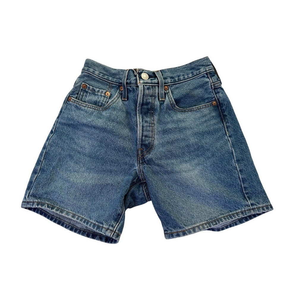 Levi's Original 501 Denim Jean Shorts Button Fly‎ Blue Wash Vintage Style Sz 24